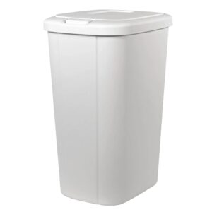 solid color 13.3 gal touch top plastic trash can, spring loaded lid garbage bin for kitchen,home, bedroom, bathroom,office & slim space-saving (white)