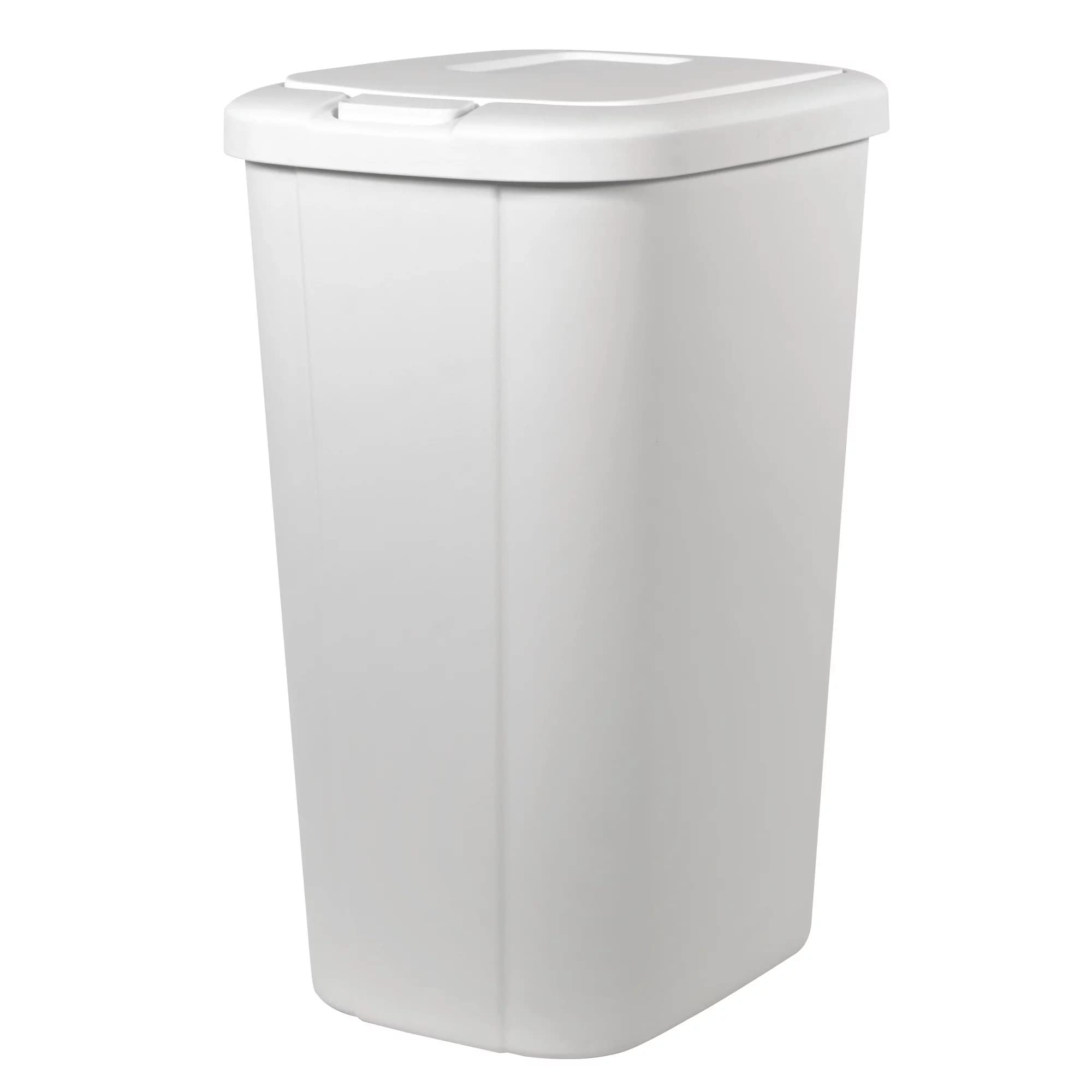 Solid Color 13.3 Gal Touch Top Plastic Trash Can, Spring Loaded Lid Garbage Bin for Kitchen,Home, Bedroom, Bathroom,Office & Slim Space-Saving (White)