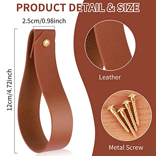 TIESOME Leather Hook Lanyard, 4Pcs Wall Hanging Straps Hanger Towel Hook Curtain Rod Holder for Bathroom Kitchen Bedroom Boho Style Decor(Brown)