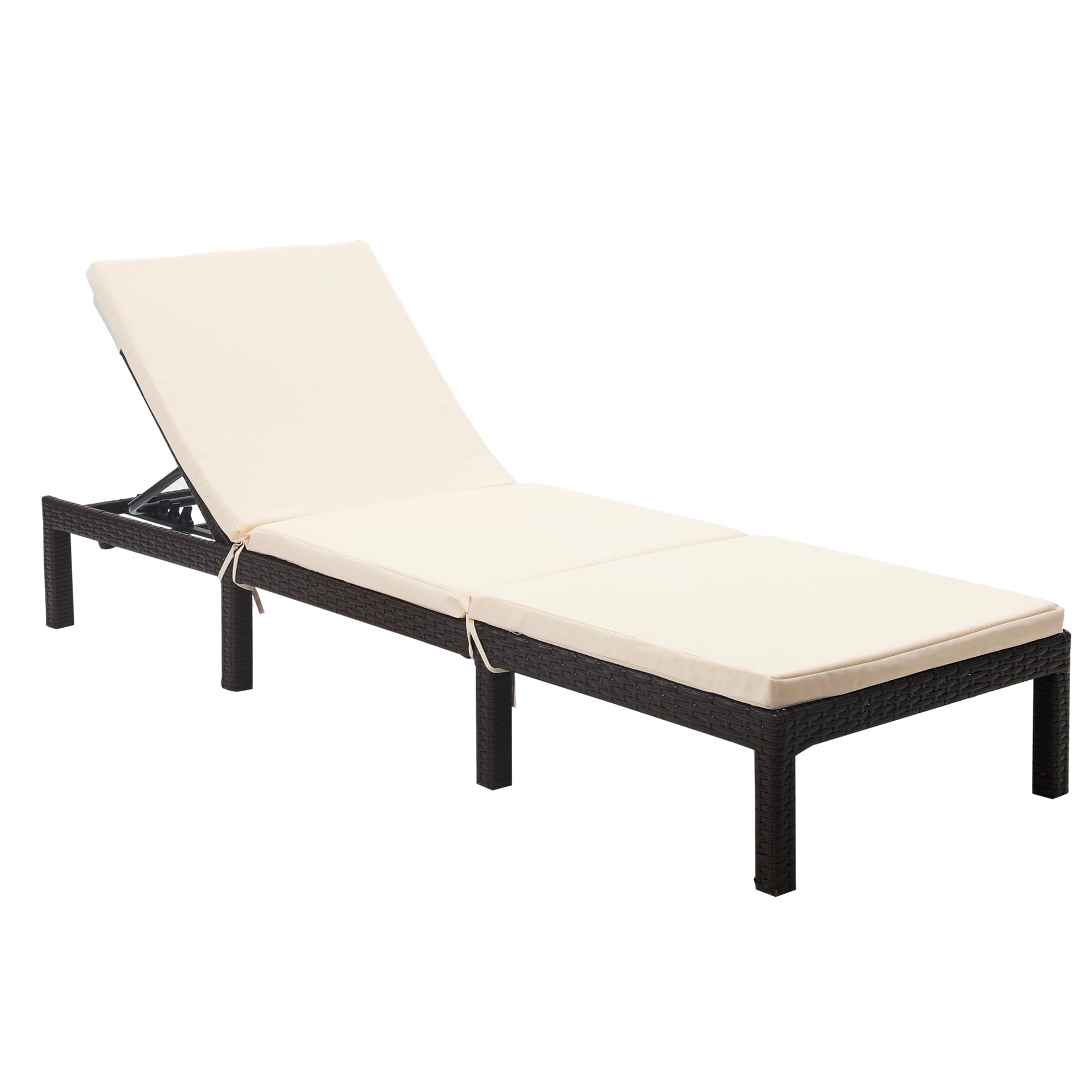 vonGarten Lounge Chairs for Outside, Outdoor Rattan Wicker Chaise Lounge with Cushion, Adjustable Backrest, Ideal for Pool, Patio, Deck, Cream Cushion and Brown Color Wicker