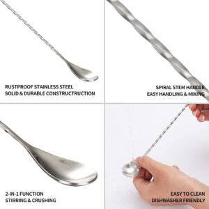 12 Inches Stainless Steel Mixing Spoons, Long handle spiral Pattern Bar Cocktail spoon, Bar Bartender Mixing Spoon Cocktail Stirrers Silver 2 Pieces