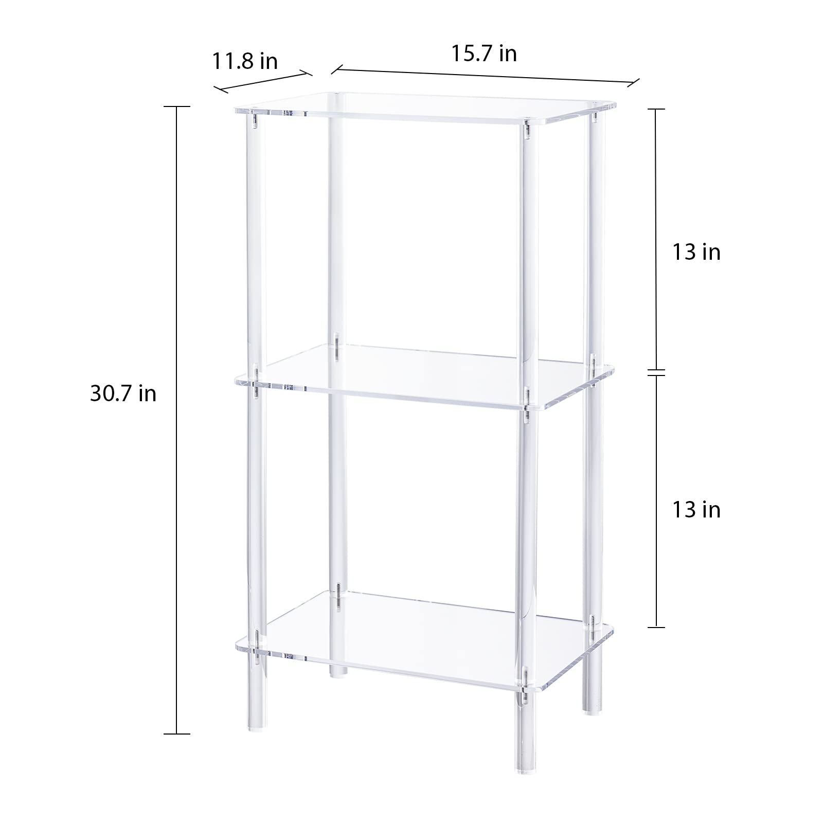 Acrylic Bookcase for Small Spaces, 3 Tier Clear Bookshelf for Bedroom, Bathroom, Living Room, Multipurpose Shelving Unit for Collectibles, Plants, Display, 15.7'' L x 11.8'' W x 30.7'' H