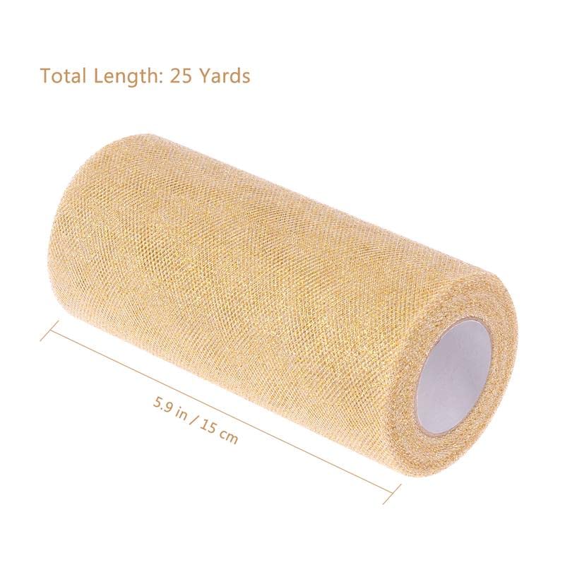 Sparkling Tulle Ribbon Roll Glitter Sequin Tulle Roll Mesh Baby Shower DIY Gift Handicraft Tutu Skirt Party Chair Sash Wedding Party Decoration 25 Yards*6 inches(15cm) (Light Yellow)