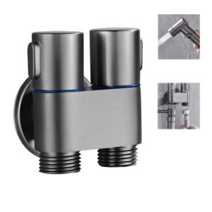 1-In-2-Out Washing Machine and Toilet Faucet, 1-In-2-Out Dual Control Valve, Dual Control Valve for Bidet, Bathroom Faucet Double Handle Dual Control, Easy to Assemble (B*1 PC Grey)