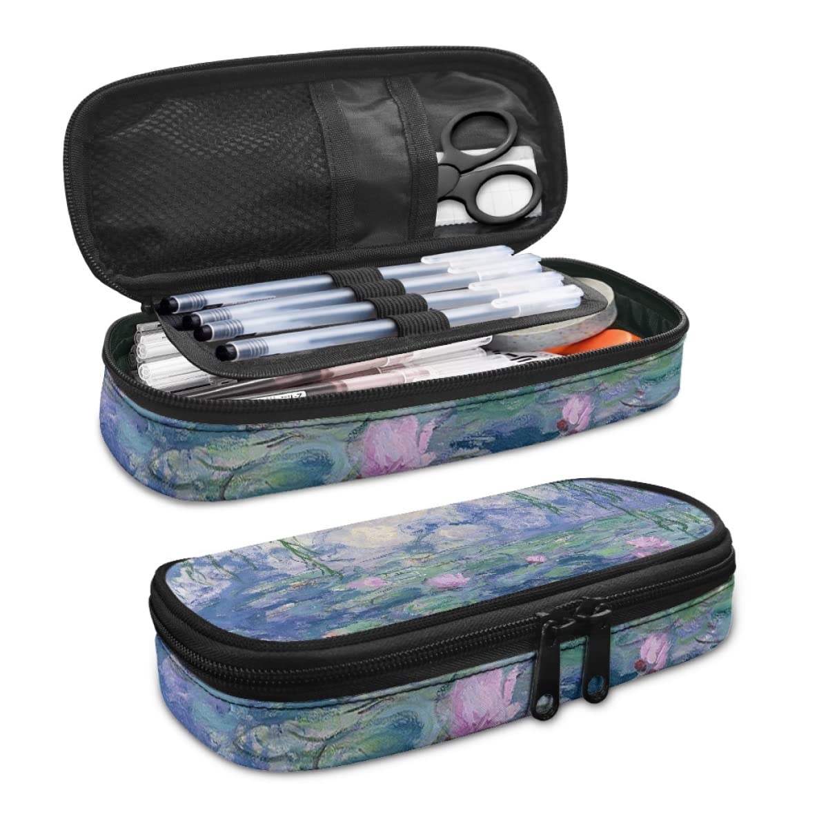 JooMeryer Monet Water Lilies Oil Painting Pen Pencil Case Organizer Holder Pencil Case for Girls Boys Teen Students,Monet Water Lilies