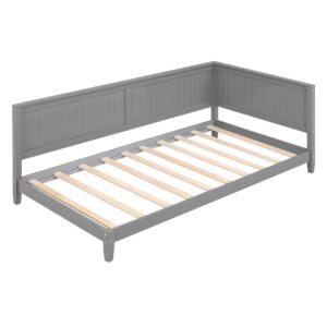 Merax Twin Size Daybed, Wood Twin Daybed Frame with Headboard, Twin Size Sofa Bed, Perfect for Lounging, Sleeping or Entertaining Guests, Gray