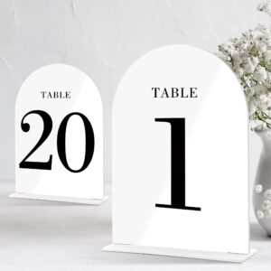 yourgala white arch wedding table numbers with double sided lettering 1-20, acrylic signs with stands, perfect for weddings, events, parties, ceremonies