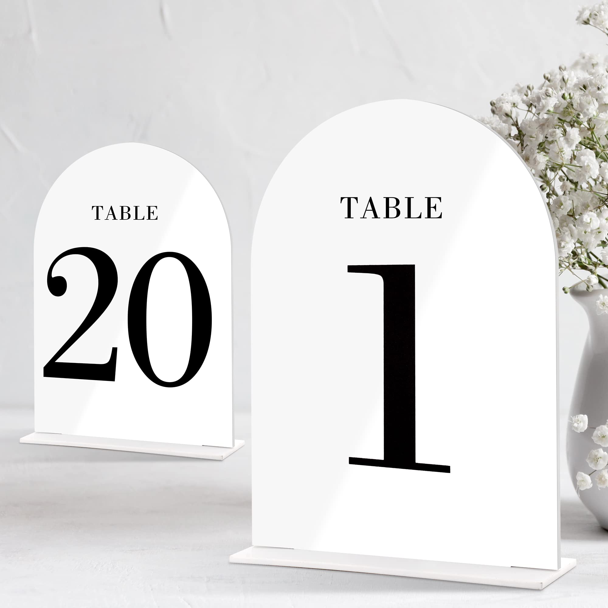 YourGala White Arch Wedding Table Numbers with Double Sided Lettering 1-20, Acrylic Signs with Stands, Perfect for Weddings, Events, Parties, Ceremonies