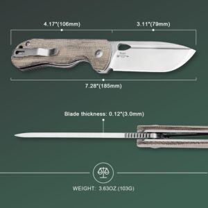 Kizer Bugai Pocket Knife Green Micarta Handle Folding Knife, 154CM Steel Blade EDC Knife with Thumb Hole Opener Camping Hunting Knife for Men Women V3627C1