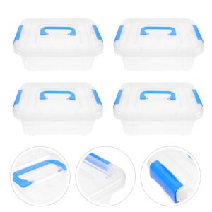 5Pcs Transparent Desktop Storage Box with Handle Carrying Case for Toys Arts Crafts Tools and Office Supplies