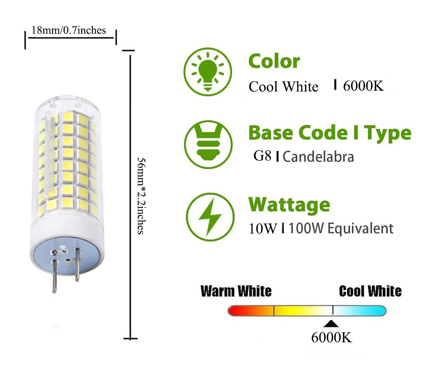 Edearkar G8 LED Light Bulbs 10W (Equivalent to 100W Halogen Bulbs) Daylight White 6000K LED Corn Light for Landscape Lighting, 102 LED 2835SMD, AC110V, Dimmable, 4-Pack