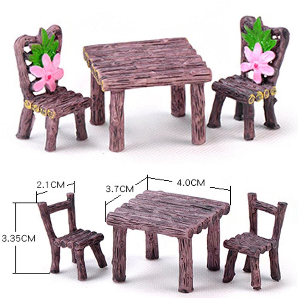 9 Pcs Miniature Table and Chairs Set Fairy Garden Furniture Ornaments Kit for Dollhouse Accessories Home Micro Landscape Decoration Brown