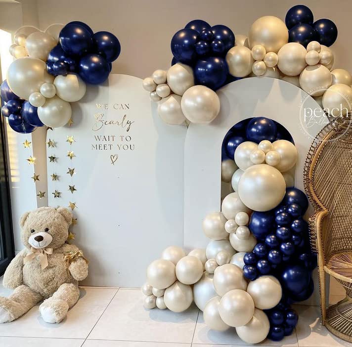 Navy Blue Balloon Garland Double Stuffed Pearl White Royal Blue Balloon Dark Blue Gold Balloon arch Kit for Birthday Party Baby Shower Wedding Graduation Bridal Shower Decoration