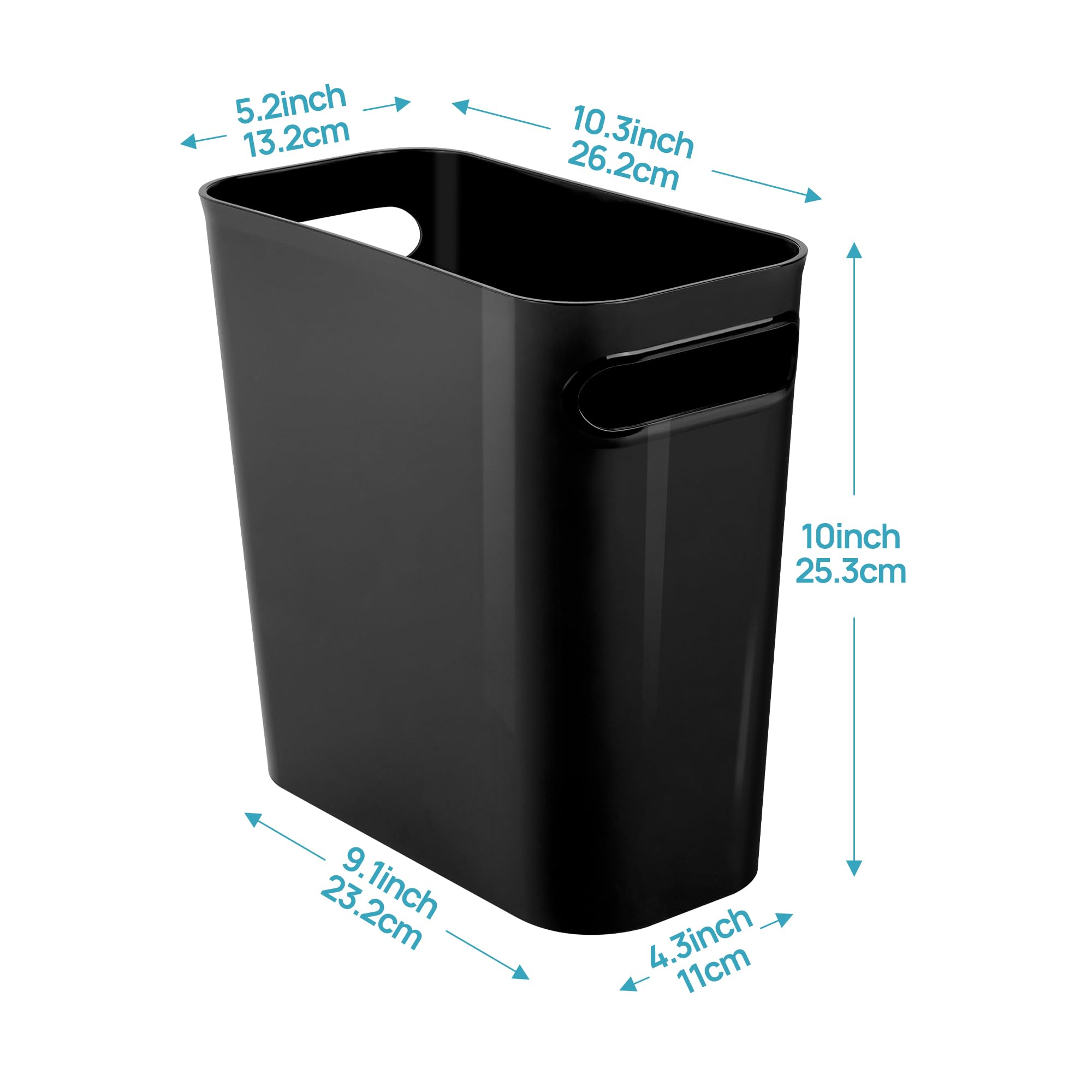 Vtopmart 2 Pack Plastic Small Trash Can, 1.5 Gallon/5.7 L Office Trash Can, Black Trash Bin with Built-in Handle, Slim Waste Basket for Bathroom, Bedroom, Home Office, Living Room, Kitchen