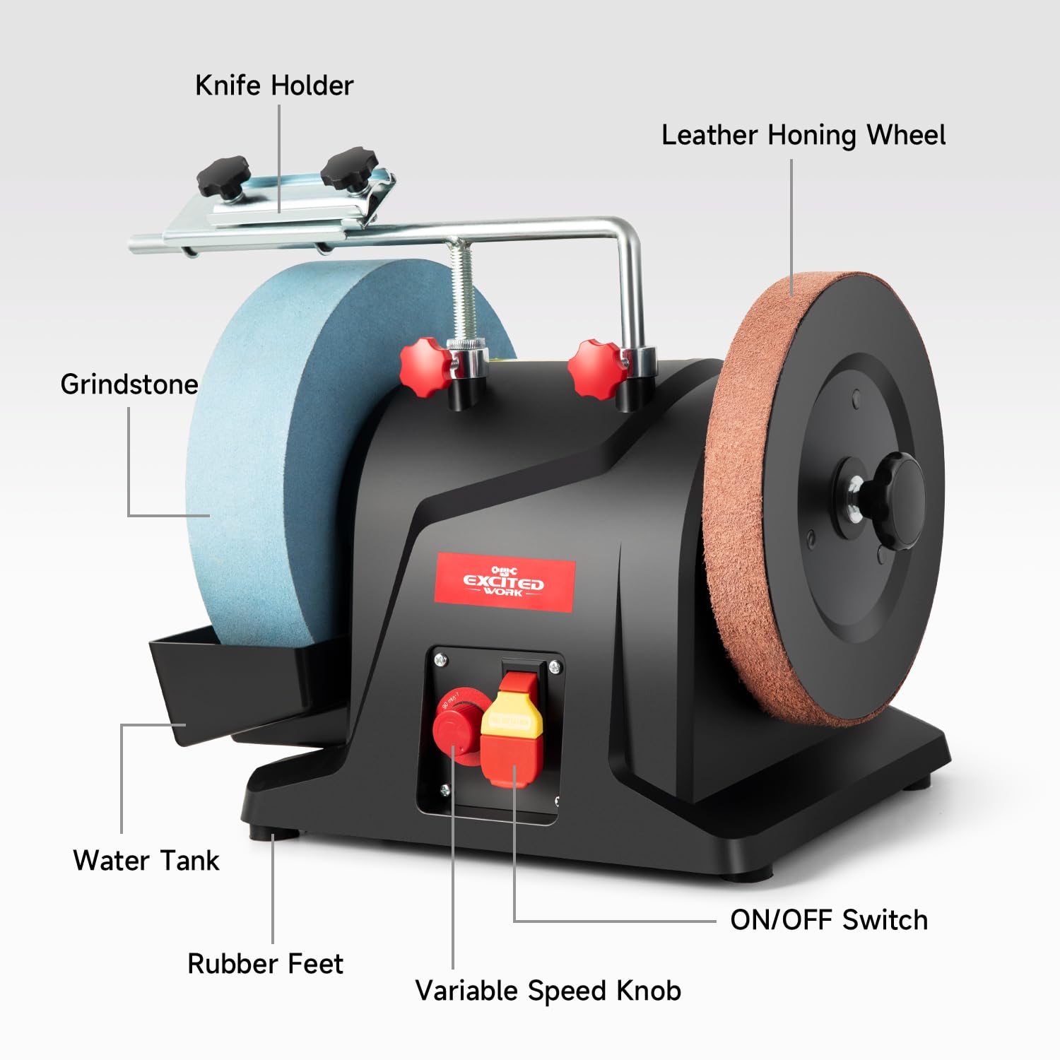 Excited Work 10 inch Two-Direction Water Cooled Wet/Dry Sharpening System 120RPM for Household Knives and Woodworking Tools 10ft