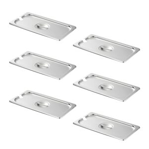 hecmac 6-pack 1/3 size slotted hotel pan cover,stainless steel solid steam table catering food pan lid with handle