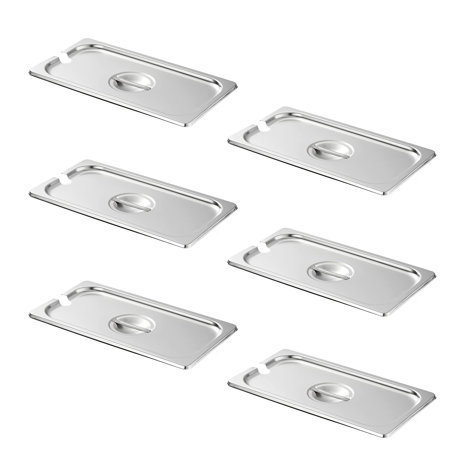 HECMAC 6-Pack 1/3 Size Slotted Hotel Pan Cover,Stainless Steel Solid Steam Table Catering Food Pan Lid with Handle