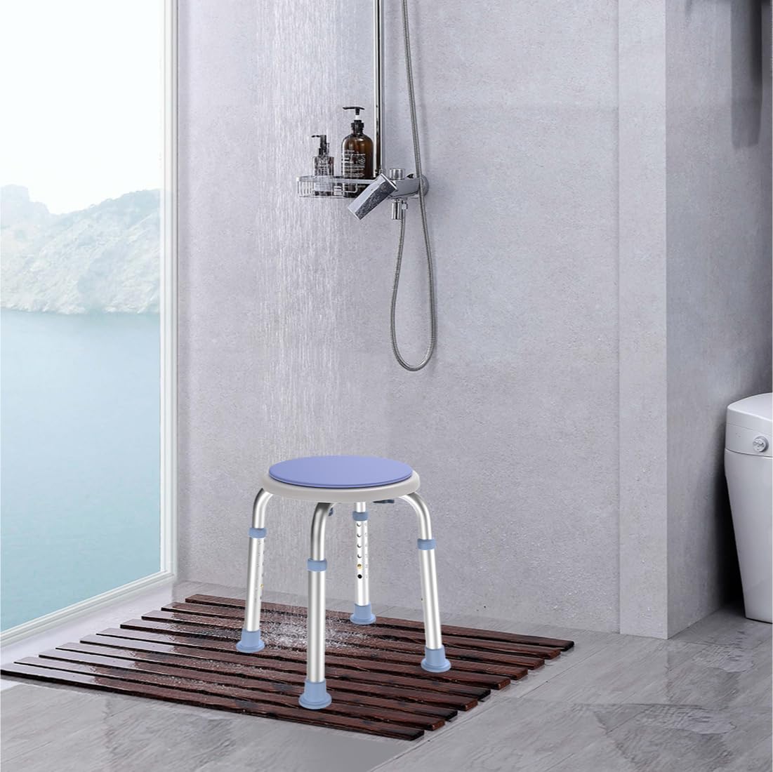 Delog 360 Degree Rotating Shower Chair 300lb, Swivel Shower Stool for Inside Shower Tool Free Adjustable Shower Seat Tub Chair and Small Bathtub Seat Bench with Anti-Slip Rubber Tips