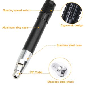 Micro Air Die Grinder, 1/8” Mini Pencil Style Pneumatic Tool, 65000 RPM