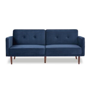 Artdeco Home Convertible Sofa with 3 Level of Adjustability, 76" W Mid-Century Style Soft 100% Polyester Fabric Sofa Bed for Living Room (Velvet Blue)