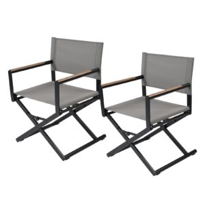 Grand patio 2-Pack Extra-Wide Directors Chair Set, Lightweight Folding Sling Chair with Steel Frame for Outdoor Camping Fishing-Grey