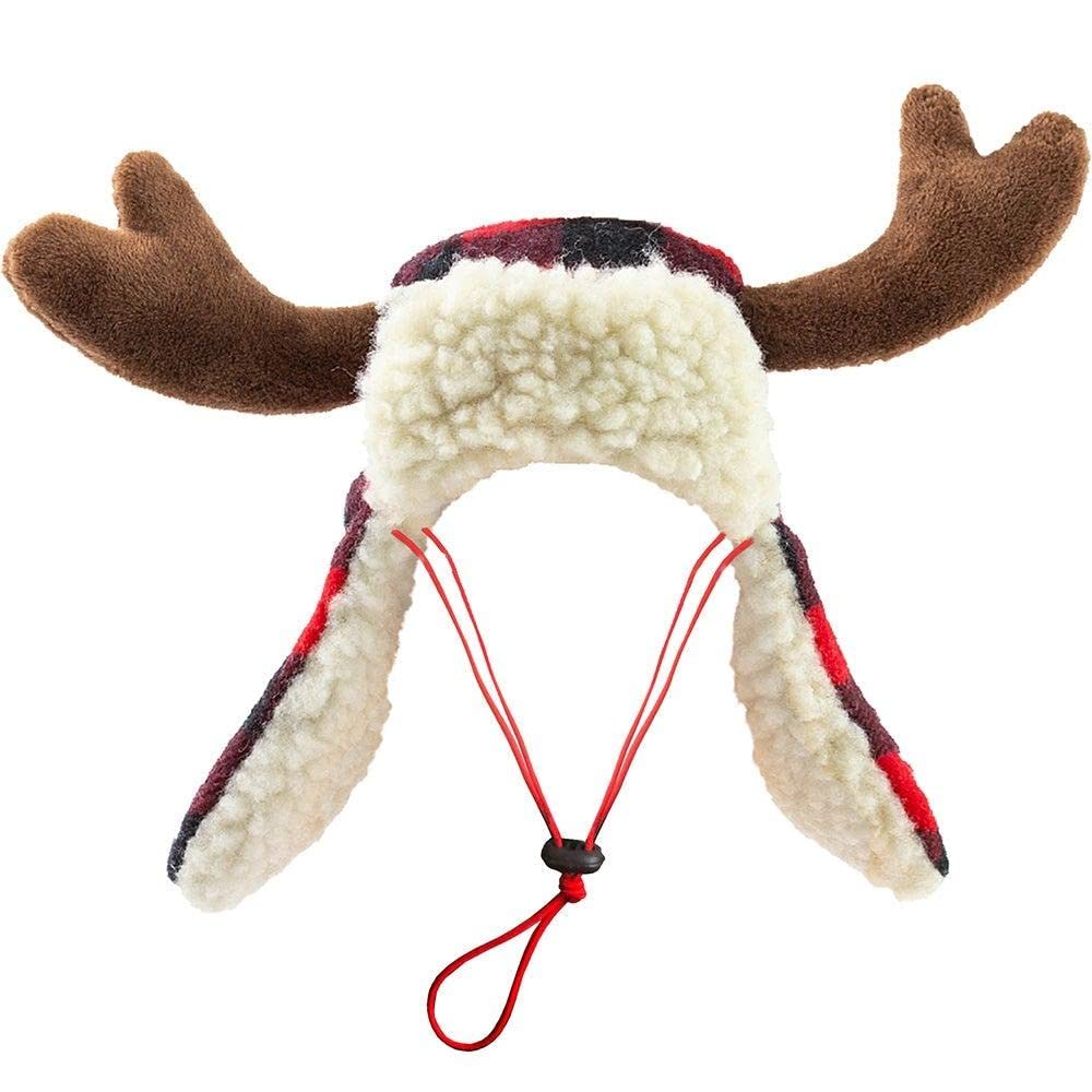 Huxley & Kent Pet Hat | Antler Buffalo Check (Extra-Large) | Festive Christmas Holiday Accessory for Dogs/Cats | Holiday Pet Hat | SnugFit Sliding Toggles for Best Fit