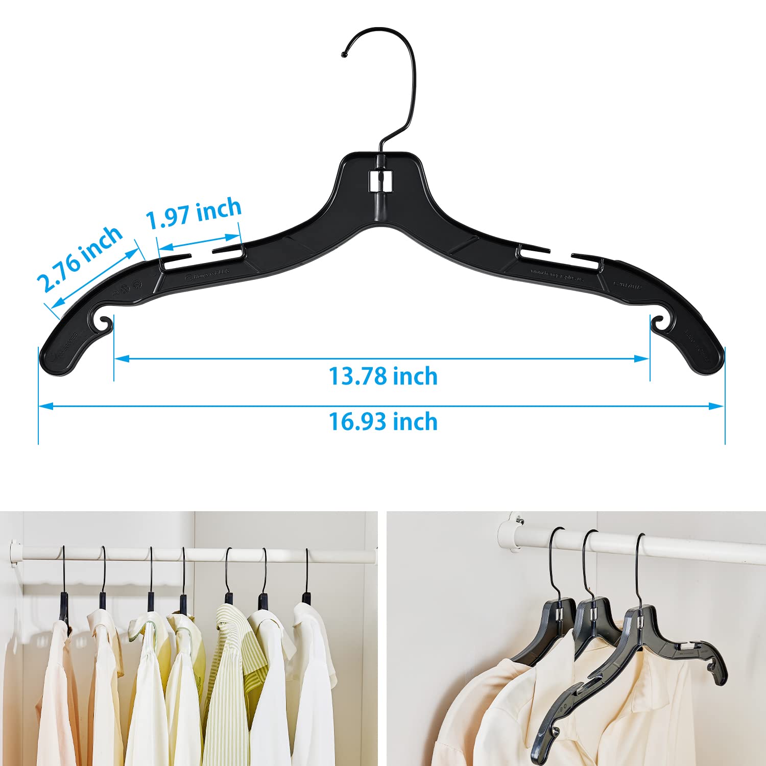 Donext Plastic Hangers with 360 Swivel Metal Hook, Heavy Duty Clothes Hangers, Durable Closet Hangers for Shirt, Coat and Dress (30 Pack, Black)