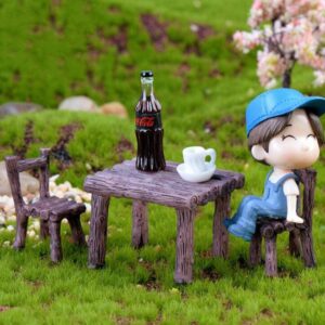 9 Pcs Miniature Table and Chairs Set Fairy Garden Furniture Ornaments Kit for Dollhouse Accessories Home Micro Landscape Decoration Brown