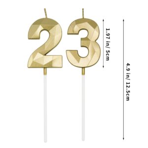 23rd & 32nd Birthday Candles for Cake, Gold Number 23 32 3D Diamond Shaped Candle Birthday Decorations Party Supplies for Women or Men