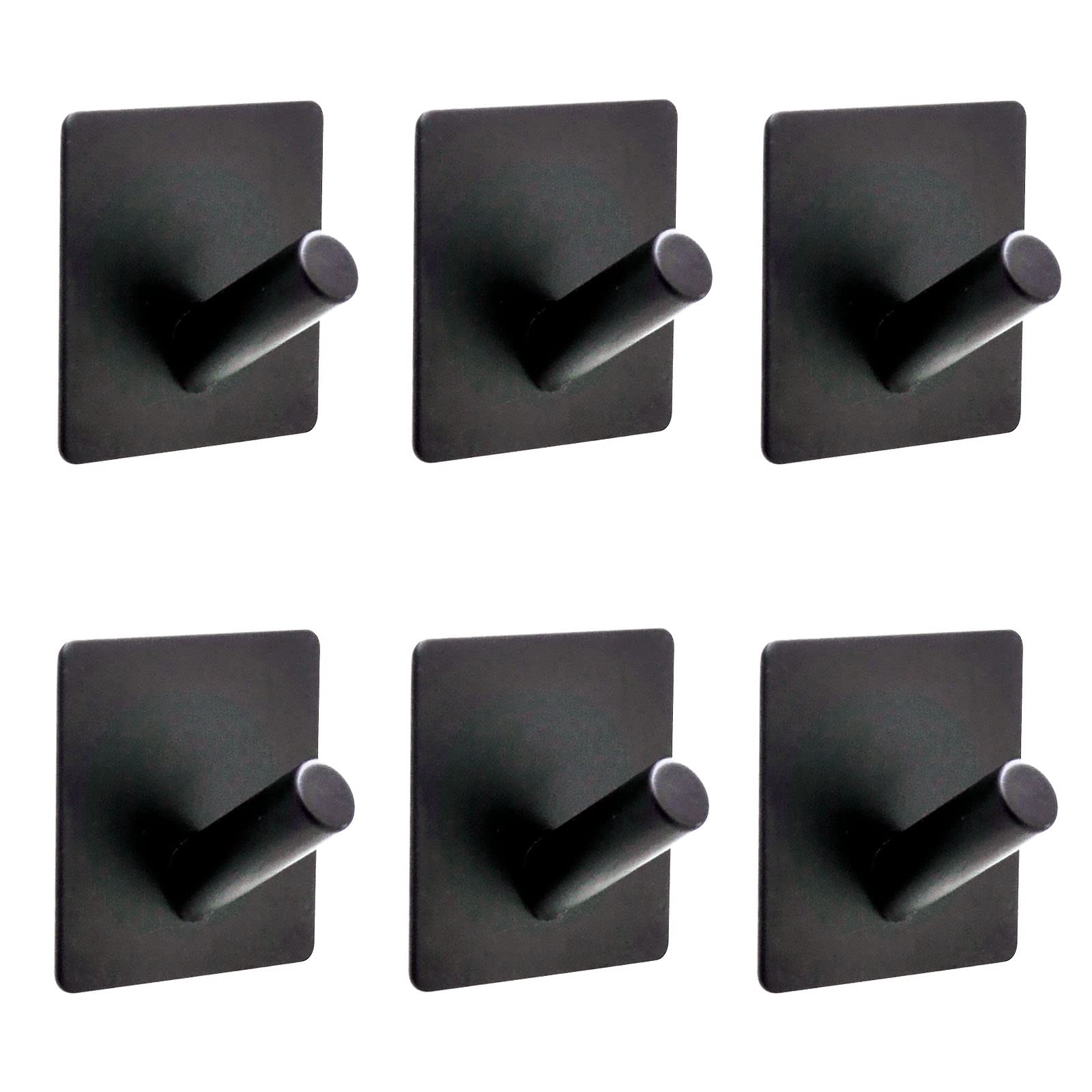 H2MTOOL Adhesive Hooks Bathroom Towel Holder - 6 Pack Black Heavy Duty Wall Hanging Racks for Bathroom Decor Accessories(Black, 6 Pack)