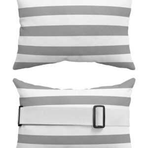 T&H XHome Outdoor Pillow for Chaise Lounge Chair, Gray and White Stripe Waterproof Headrest Pillow Lumbar Pillows with Adjustable Elastic Strap for Beach, Poolside, Patio, Office (2 Pack)