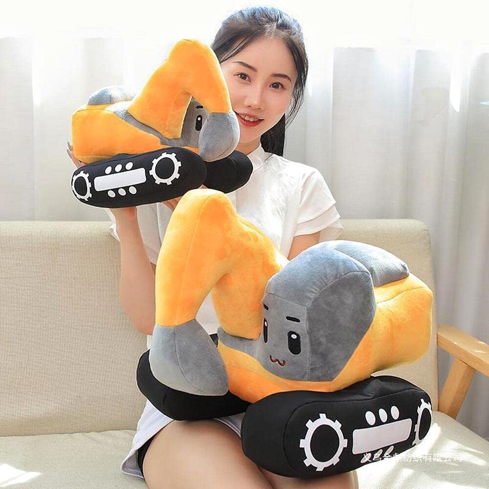 XIYUAN 11 inch Soft Excavator Stuffed Construction Toy Truck Toy Super Cute Car Plush Pillow - Soft Plush Toys for Little Boys, Girls, Babies and Toddlers - Great Gift（Yellow）