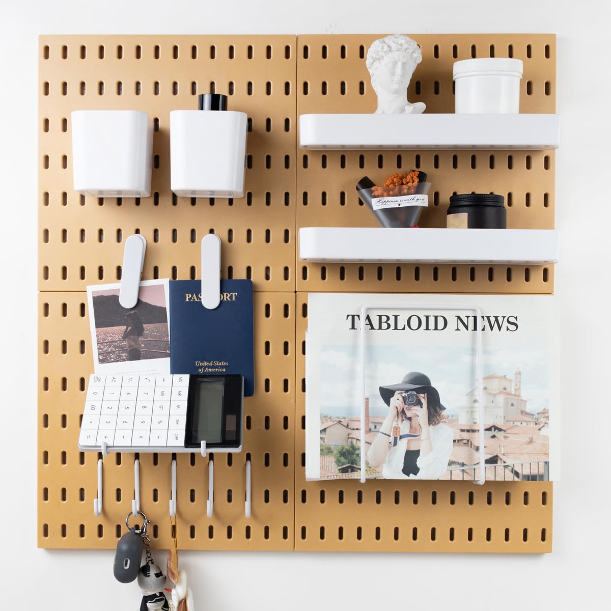 MULSAME 22" x 22" Pegboard Combination Kit, Wall Mounted Storage Set with 4 Pegboards & 14 Accessories Hanging, Woodlike Peg Boards Organizer for Walls Display, Crafts Organization, Kitchen Organizer