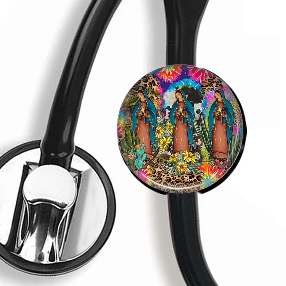 CHNLML Stethoscope Name Tag Nurse Doctor Stethoscope ID Tag Customized Steth ID Tag (Flower Our Lady of Guadalupe)