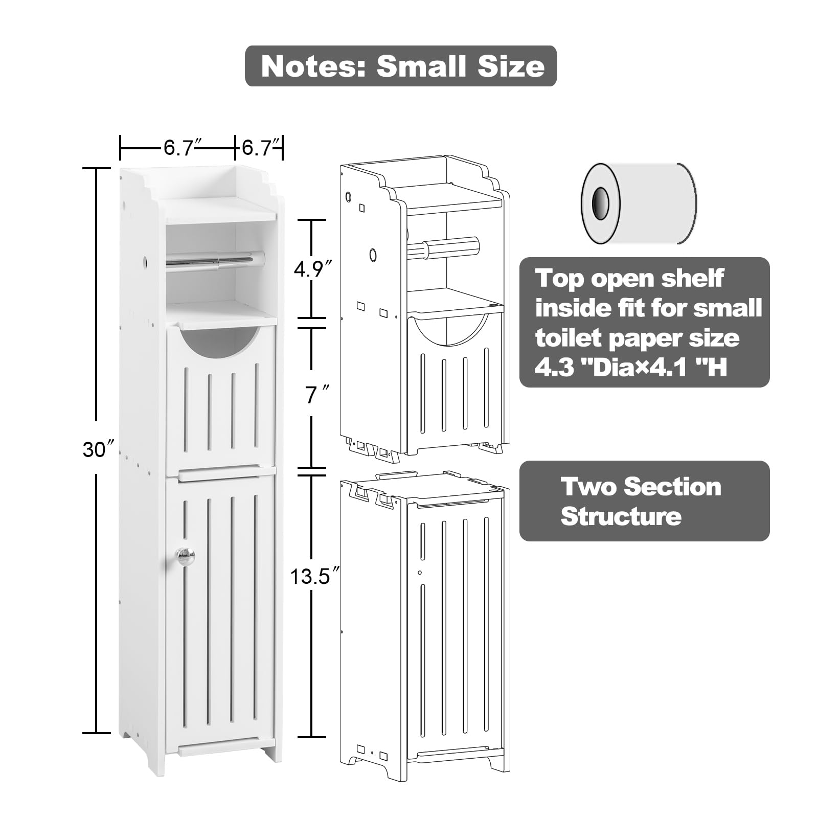 AOJEZOR Toilet Paper Holder Stand: Bathroom Storage Cabinet - Toilet Paper Holder Fit for Mega Roll,White