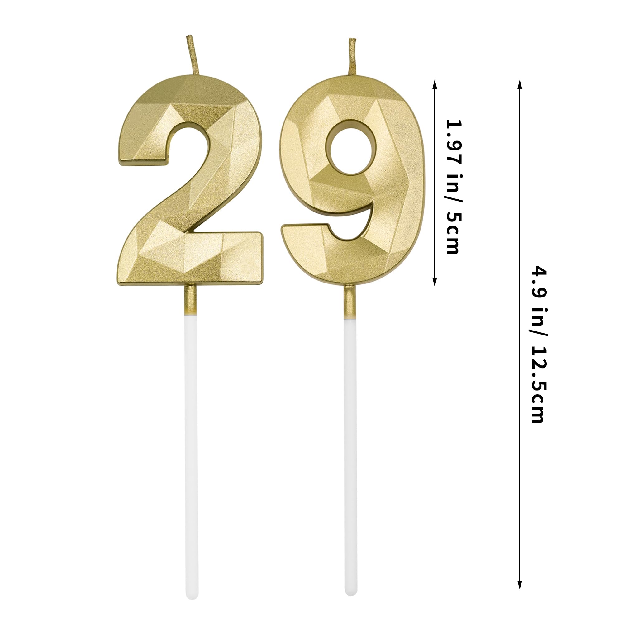 29th & 92nd Birthday Candles for Cake, Gold Number 29 92 3D Diamond Shaped Candle Birthday Decorations Party Supplies for Women or Men