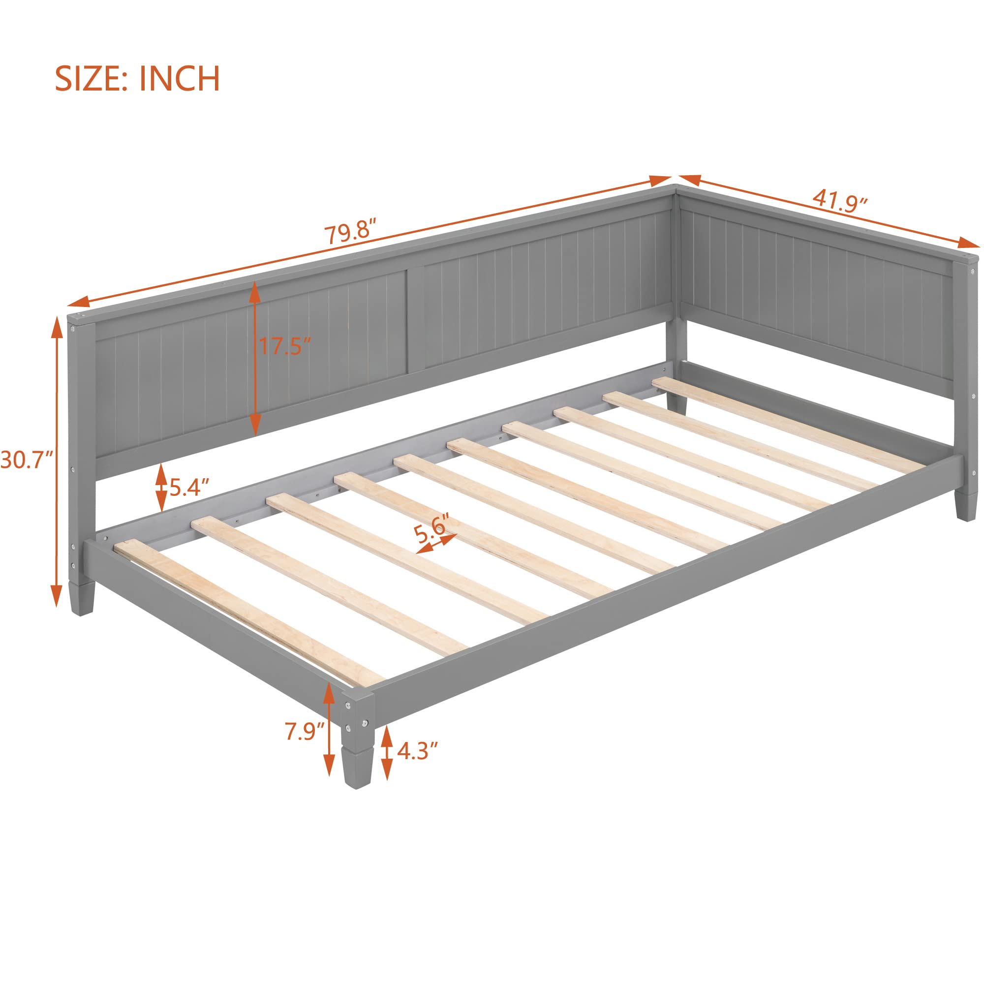 Merax Twin Size Daybed, Wood Twin Daybed Frame with Headboard, Twin Size Sofa Bed, Perfect for Lounging, Sleeping or Entertaining Guests, Gray