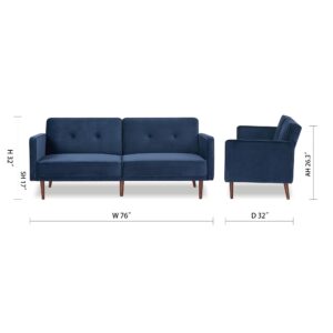 Artdeco Home Convertible Sofa with 3 Level of Adjustability, 76" W Mid-Century Style Soft 100% Polyester Fabric Sofa Bed for Living Room (Velvet Blue)