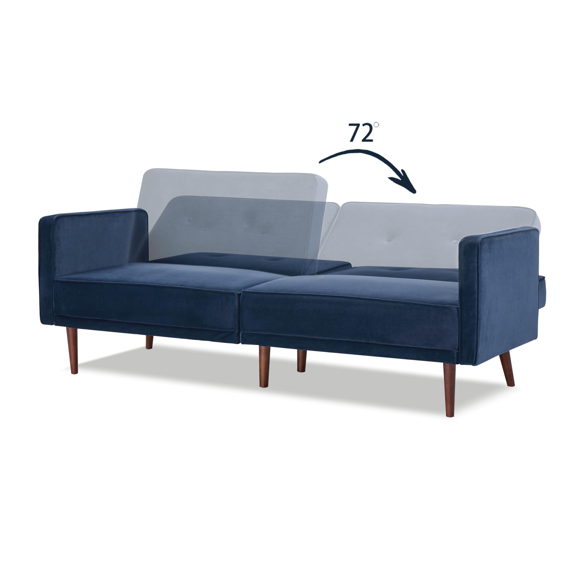 Artdeco Home Convertible Sofa with 3 Level of Adjustability, 76" W Mid-Century Style Soft 100% Polyester Fabric Sofa Bed for Living Room (Velvet Blue)