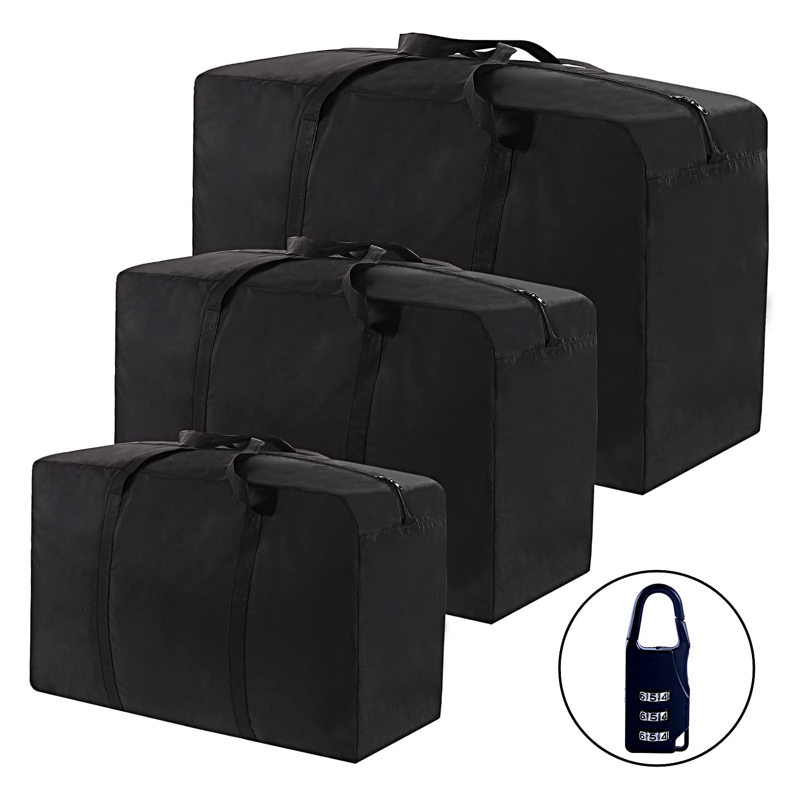 SANSAM Extra Large Heavy Duty Moving Bag, 3 Packs Mixed Waterproof Duffle Bag with Zippers for Travelling, Alternative to Moving Boxes,Oxford Clothes Storage Tote Bags for Space Saving