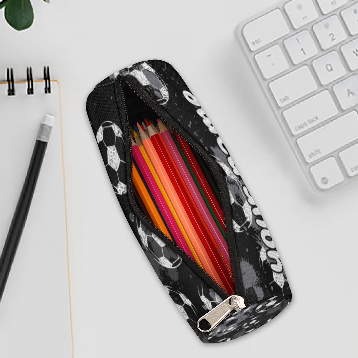 OMFUNS Sport Football Custom Pencil Case Soccer Ball Personalized Pencil Pouch for School Teen Girl Boy Kid Pencil Bag Pen Case Student Stationery Storage Cosmetic Makeup Bag Women