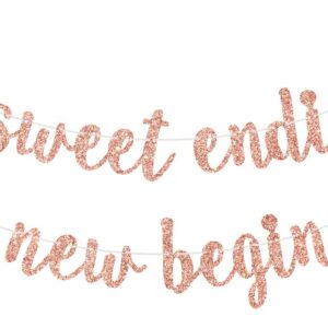 A Sweet Ending to A New Beginning Banner, Let the Adventure Begin, Graduation/Wedding/Retirement/Birthday Party Decorations (Rose Gold Glitter)