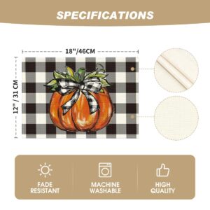 Artoid Mode Buffalo Plaid Pumpkin Fall Placemats Set of 4, 12x18 Inch Seasonal Autumn Table Mats for Party Kitchen Dining Decoration