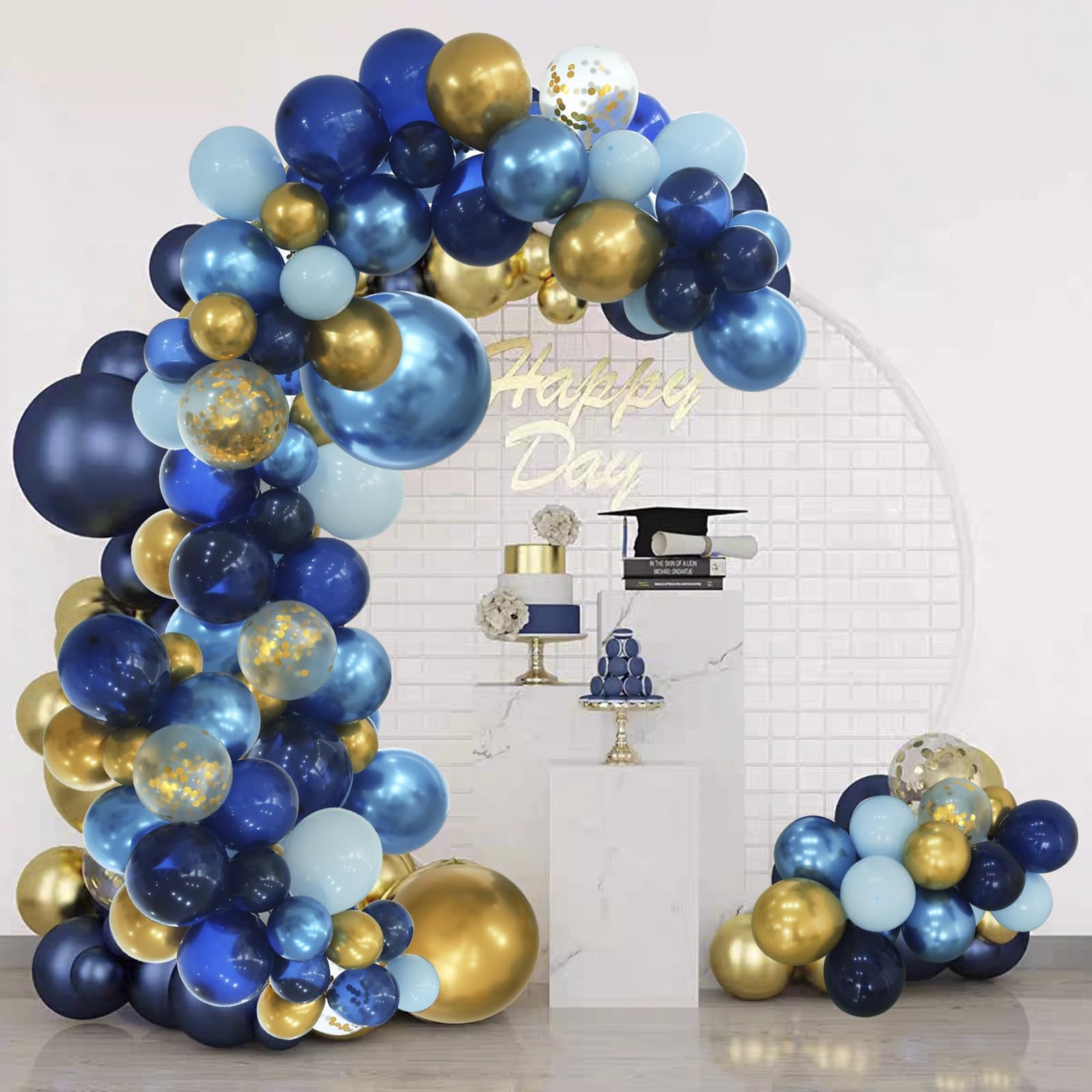 INFLORAL Winter Christmas Wonderland Party Balloon Arch Kit Navy Metallic Pastel Blue and Gold Balloon Garland Kit for New Year Birthday Father's Day Baby Shower Wedding Graduation Party Decorations