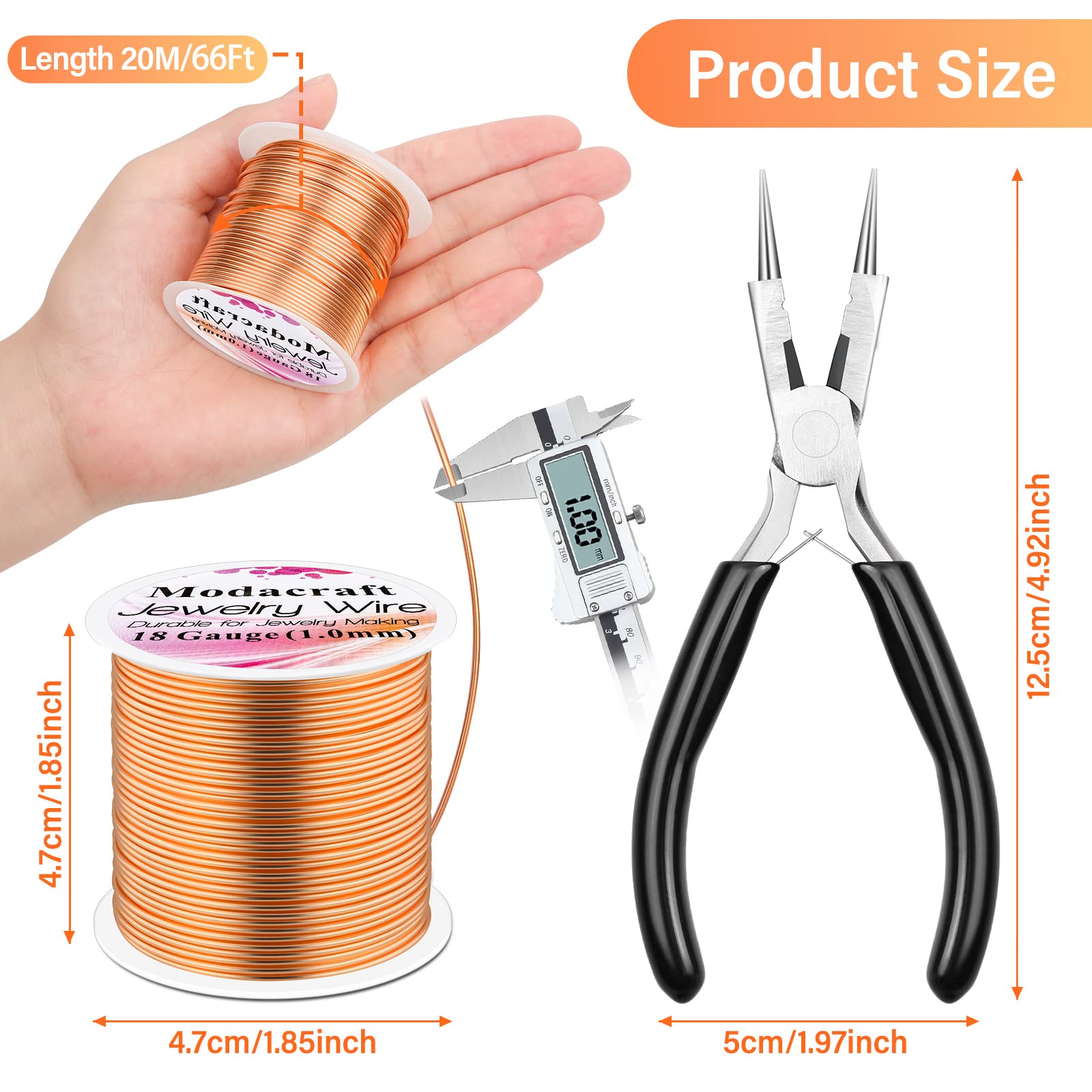 Modacraft 18 Gauge Copper Wire for Jewelry Making with 4 in 1 Plier, 65Ft/1mm Craft Beading Pure Bare Copper Wire for Jewelry Making Supplies and Crafting