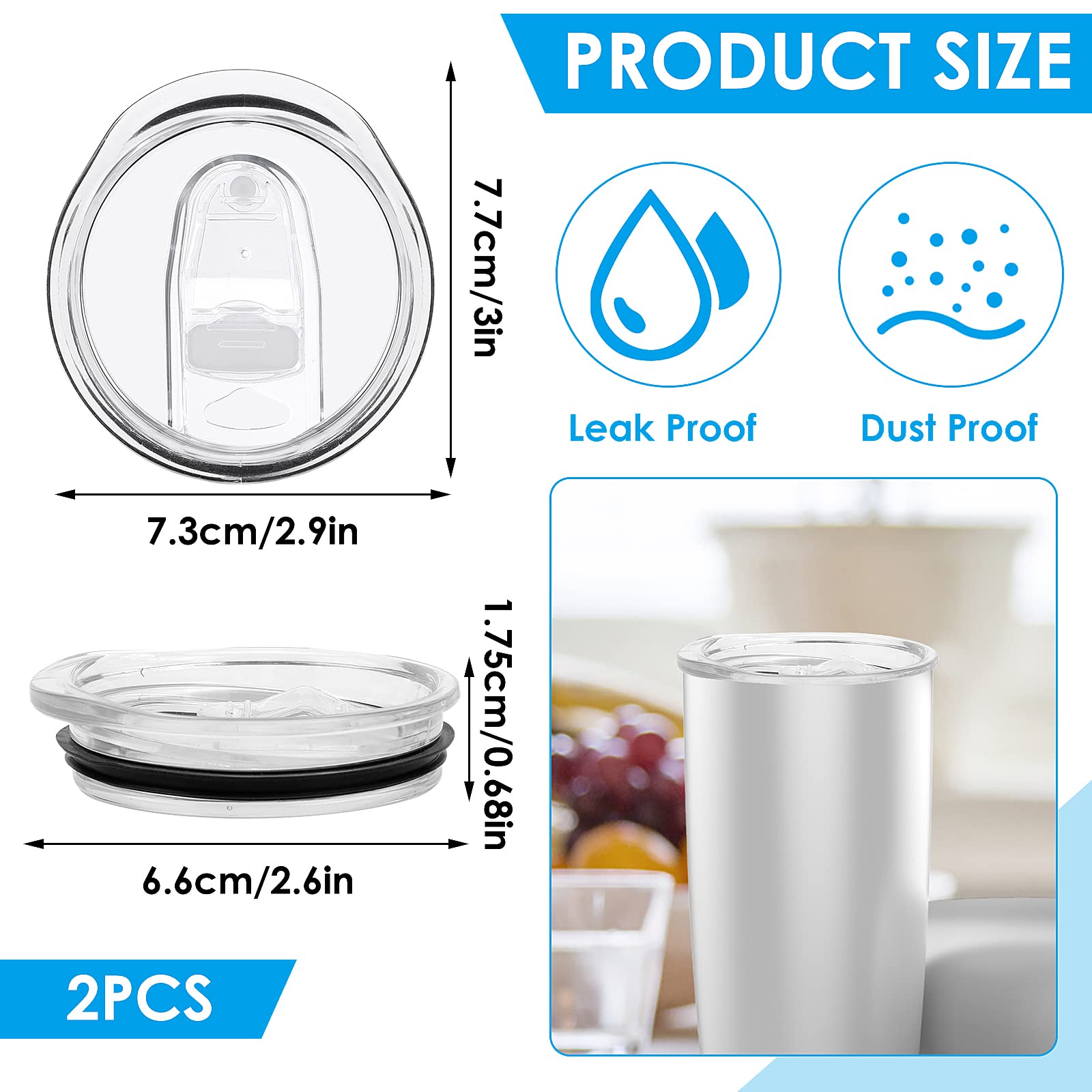 2PCS 20 Oz Skinny Replacement Lids Tumbler Replacement Lids Clear Spill Proof Durable Covers Tumblers Lid Cup Plastic Splash Resistant Sliding Covers Fit For Mouth Tumbler Cooler Cup