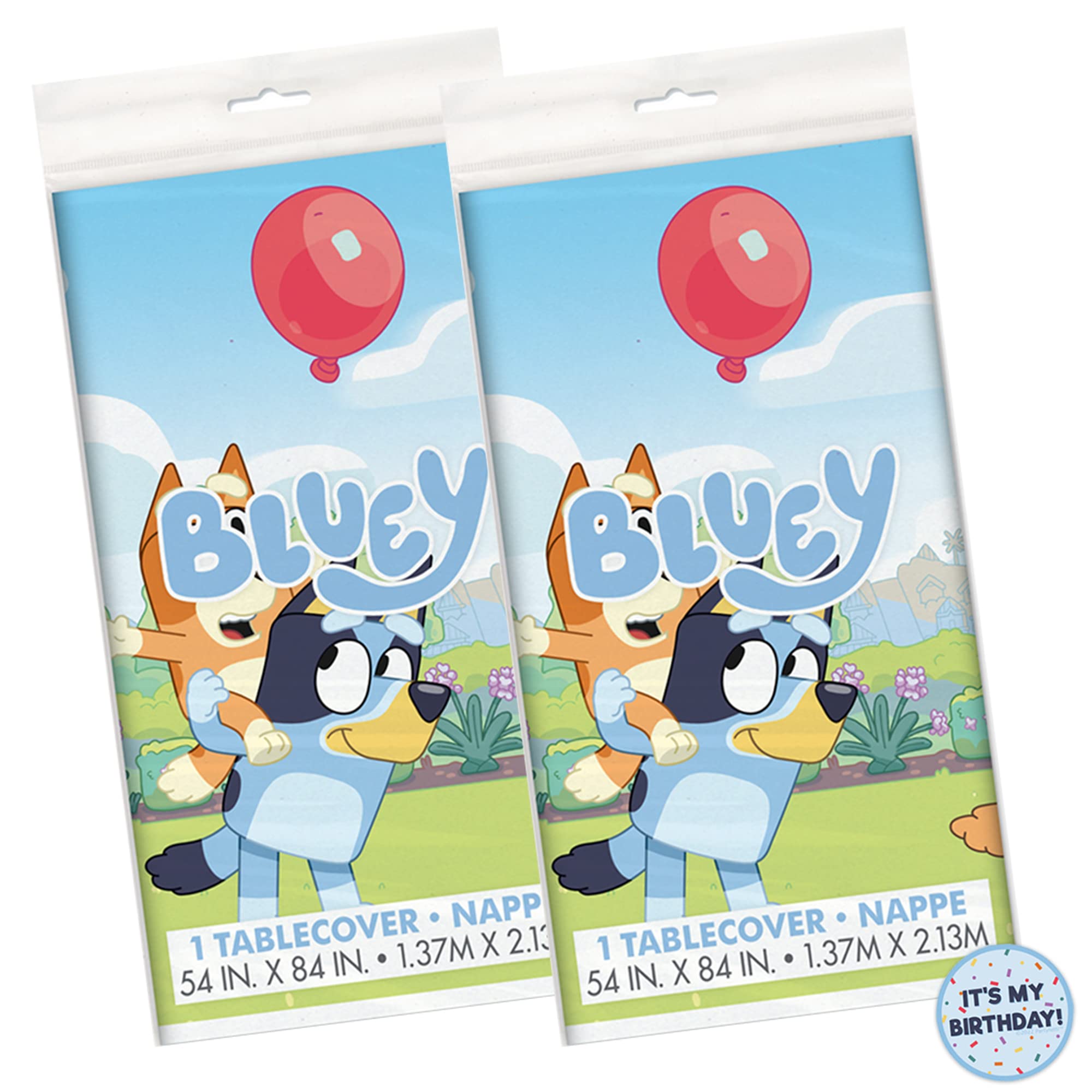 Unique Bluey Birthday Party Supplies - Rectangular Plastic Table Covers (Pack of 2) and Sticker