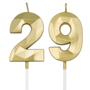 29th & 92nd birthday candles for cake, gold number 29 92 3d diamond shaped candle birthday decorations party supplies for women or men