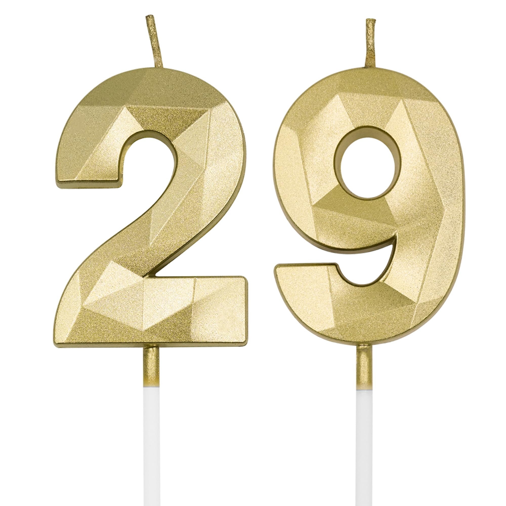 29th & 92nd Birthday Candles for Cake, Gold Number 29 92 3D Diamond Shaped Candle Birthday Decorations Party Supplies for Women or Men