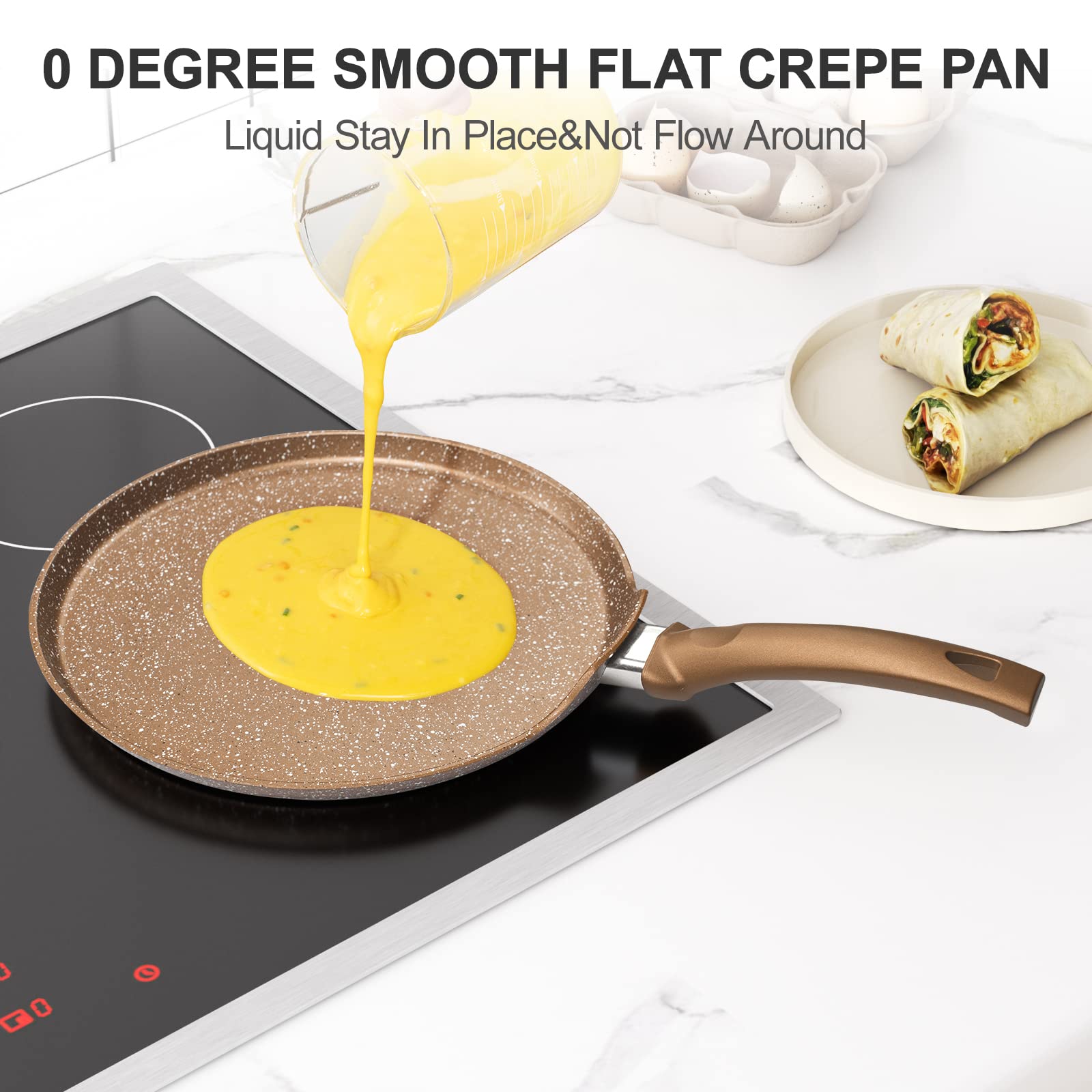 Innerwell 11 inch Nonstick Crepe Pan, Granite Coating Flat Skillet Dosa Tawa Tortilla Pan, Large Pancake Griddle Comal Pan, Compatible with All Stovetops, PFOA Free